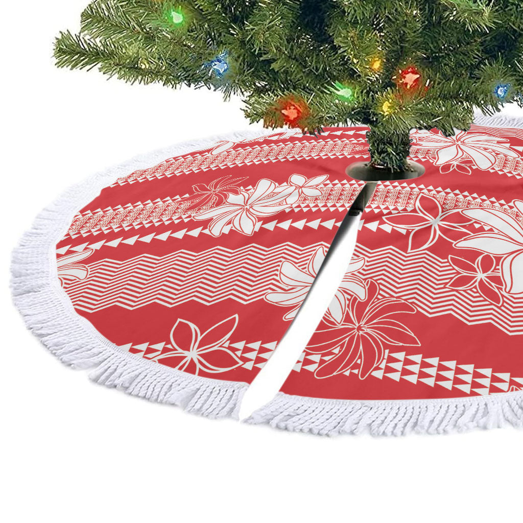 Hawaii Kakau Tribal Tree Skirt With Red Tiare LT05 - Polynesian Pride