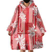 Hawaii Kakau Tribal Wearable Blanket Hoodie With Red Tiare LT05 - Polynesian Pride