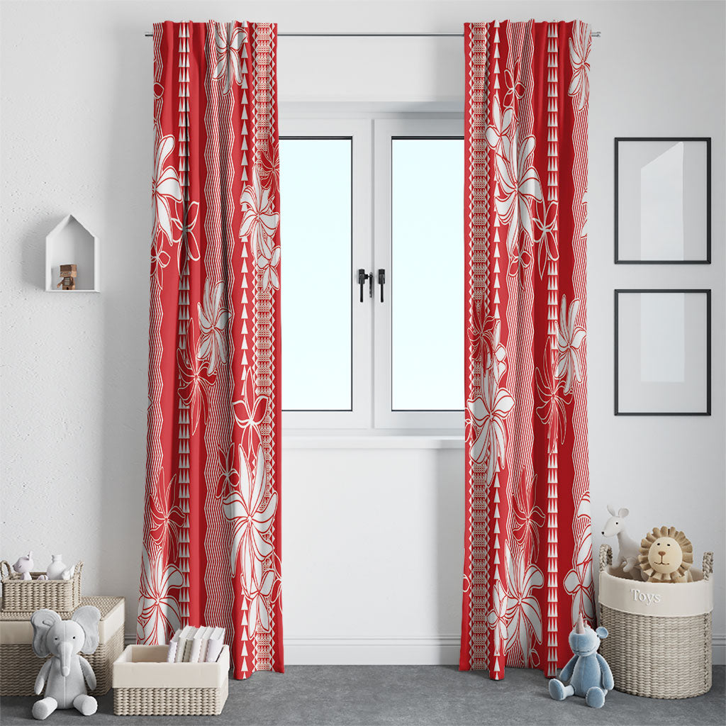 Hawaii Kakau Tribal Window Curtain With Red Tiare