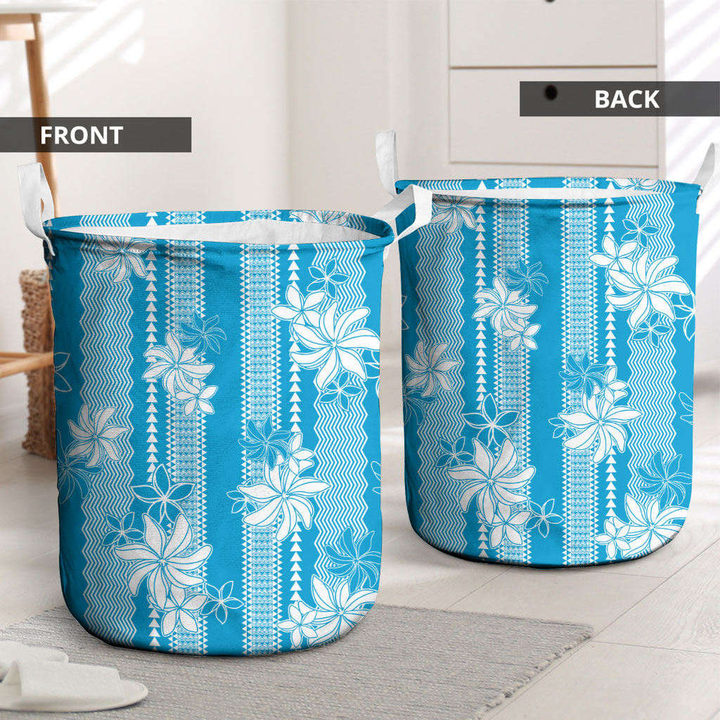 Hawaii Kakau Tribal Laundry Basket With Blue Tiare