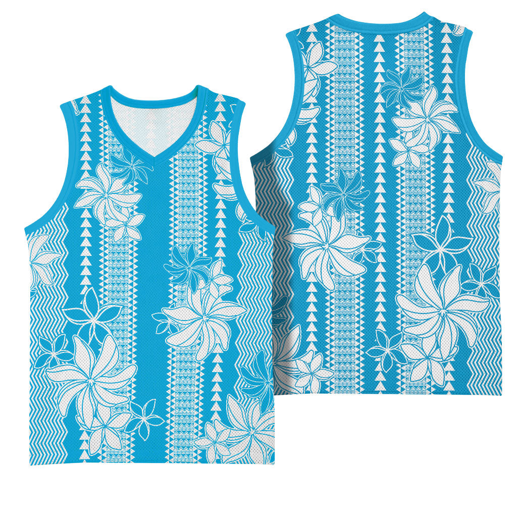Hawaii Kakau Tribal Basketball Jersey With Blue Tiare