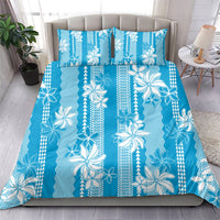 Hawaii Kakau Tribal Bedding Set With Blue Tiare