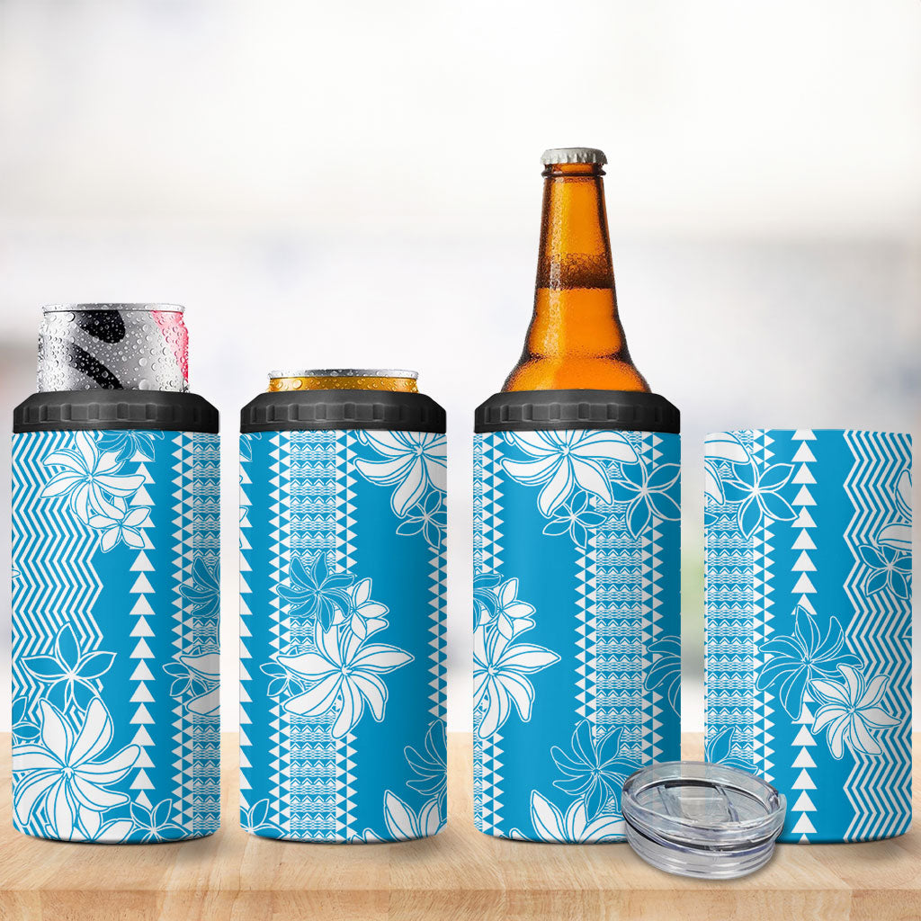 Hawaii Kakau Tribal 4 in 1 Can Cooler Tumbler With Blue Tiare
