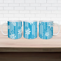 Hawaii Kakau Tribal Ceramic Mug With Blue Tiare