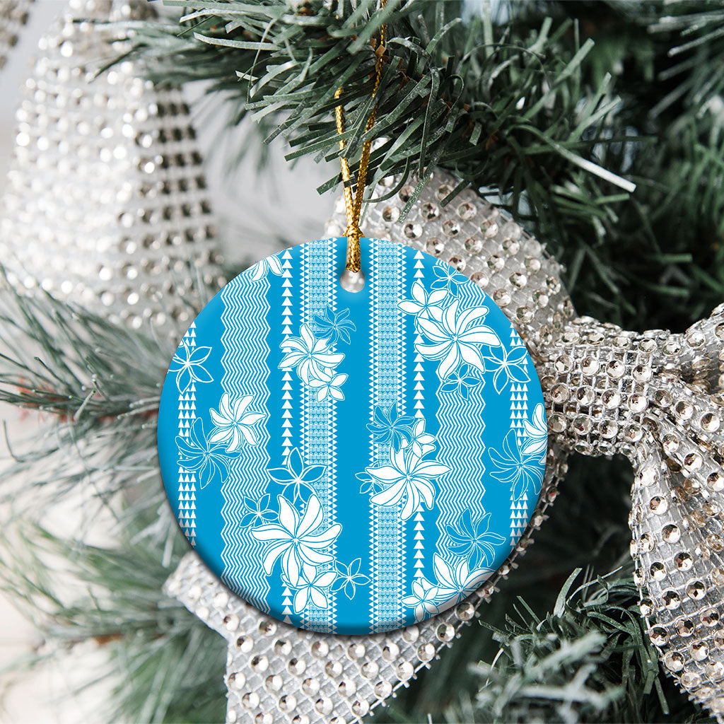 Hawaii Kakau Tribal Ceramic Ornament With Blue Tiare LT05 - Polynesian Pride