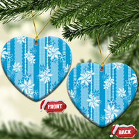 Hawaii Kakau Tribal Ceramic Ornament With Blue Tiare LT05 Heart Blue - Polynesian Pride
