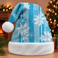 Hawaii Kakau Tribal Christmas Santa Hat With Blue Tiare LT05 Without Fur Blue - Polynesian Pride