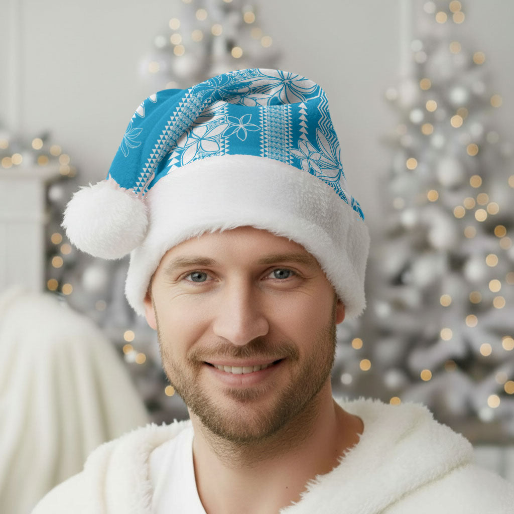 Hawaii Kakau Tribal Christmas Santa Hat With Blue Tiare LT05 - Polynesian Pride