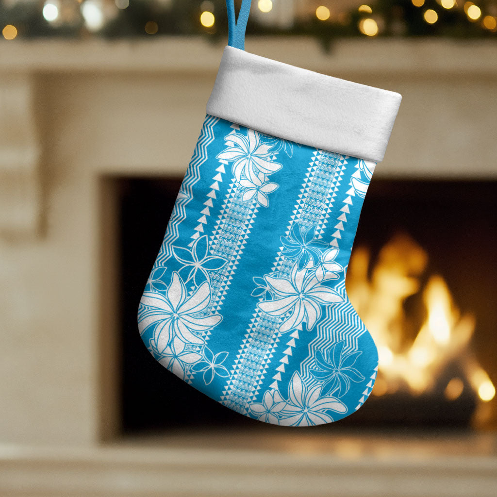 Hawaii Kakau Tribal Christmas Stocking With Blue Tiare LT05 Set of 2 Blue - Polynesian Pride
