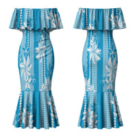 Hawaii Kakau Tribal Couples Matching Mermaid Dress and Hawaiian Shirt With Blue Tiare LT05 - Polynesian Pride