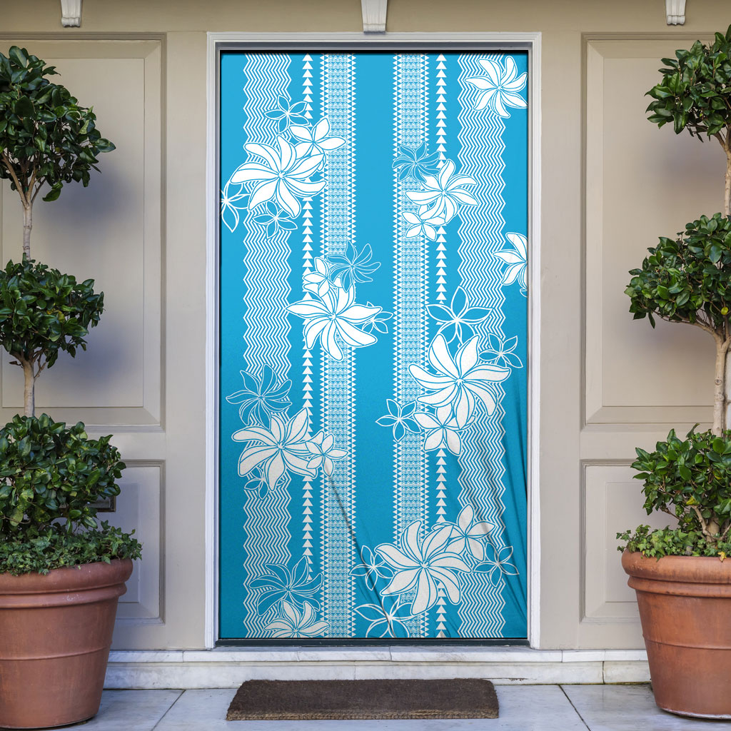 Hawaii Kakau Tribal Door Cover With Blue Tiare