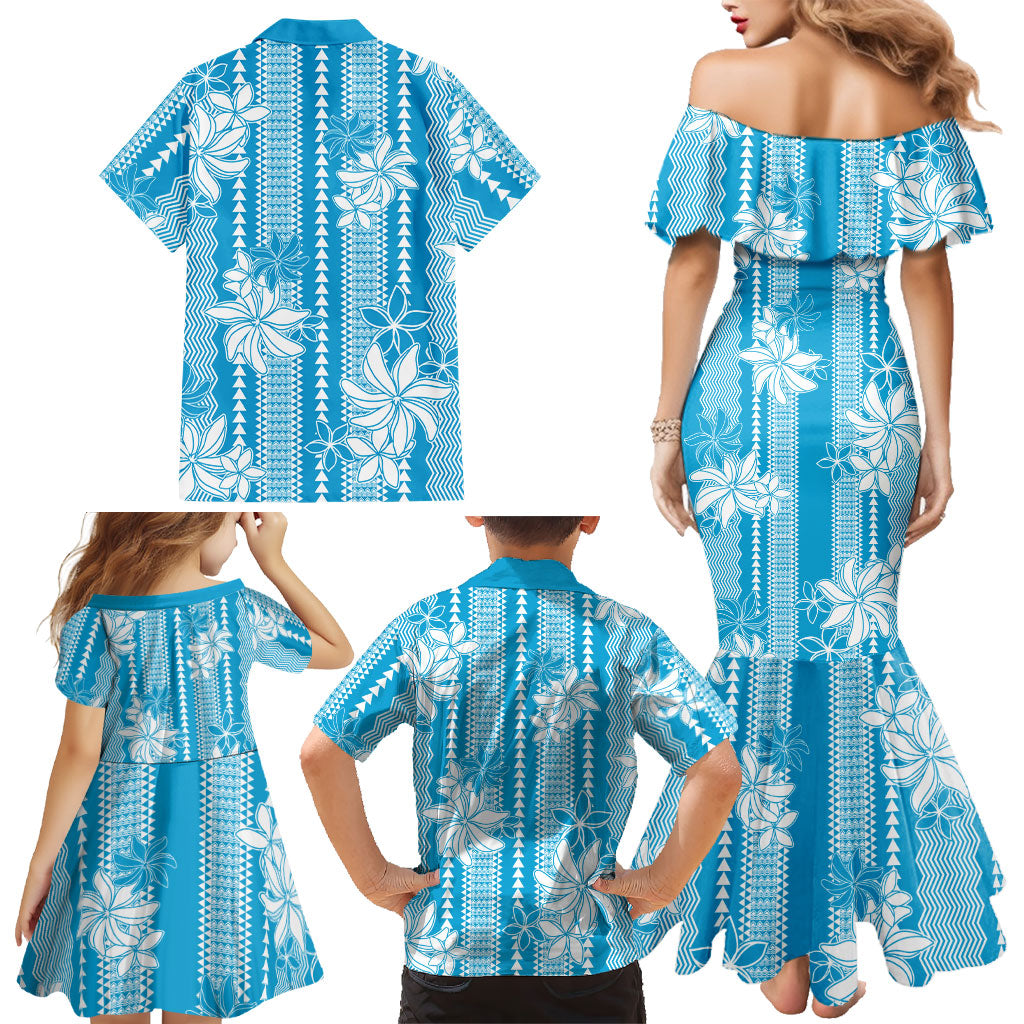 Hawaii Kakau Tribal Family Matching Mermaid Dress and Hawaiian Shirt With Blue Tiare LT05 - Polynesian Pride