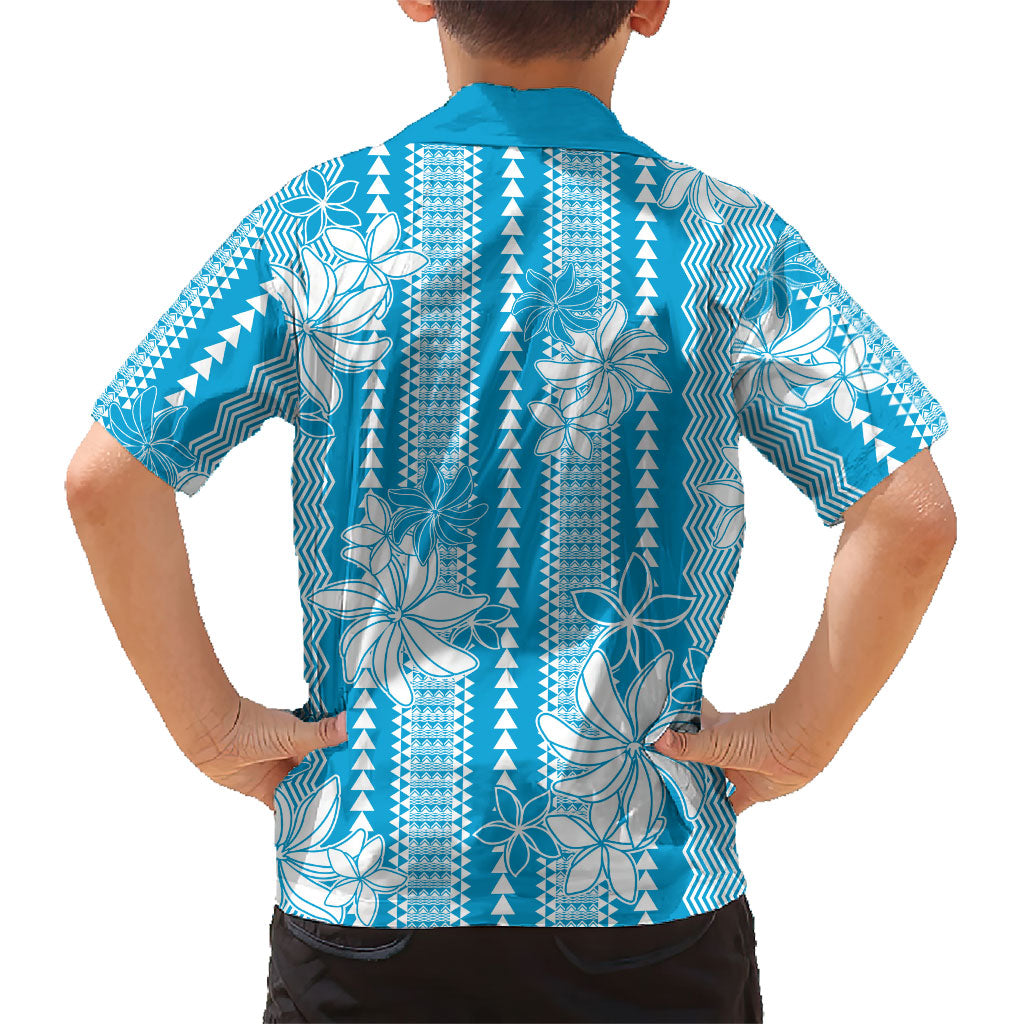 Hawaii Kakau Tribal Family Matching Off The Shoulder Long Sleeve Dress and Hawaiian Shirt With Blue Tiare LT05 - Polynesian Pride