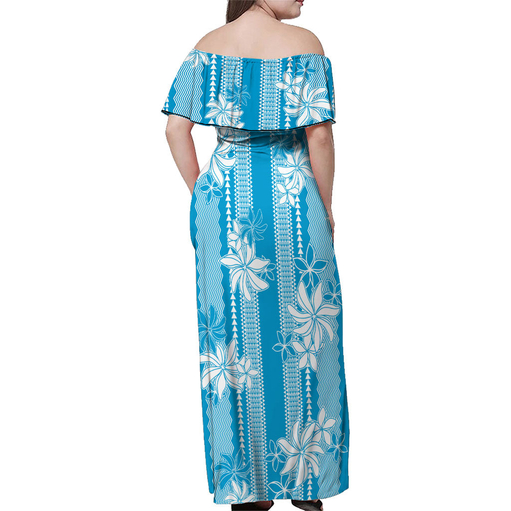 Hawaii Kakau Tribal Family Matching Off Shoulder Maxi Dress and Hawaiian Shirt With Blue Tiare LT05 - Polynesian Pride