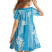 Hawaii Kakau Tribal Family Matching Short Sleeve Bodycon Dress and Hawaiian Shirt With Blue Tiare LT05 - Polynesian Pride
