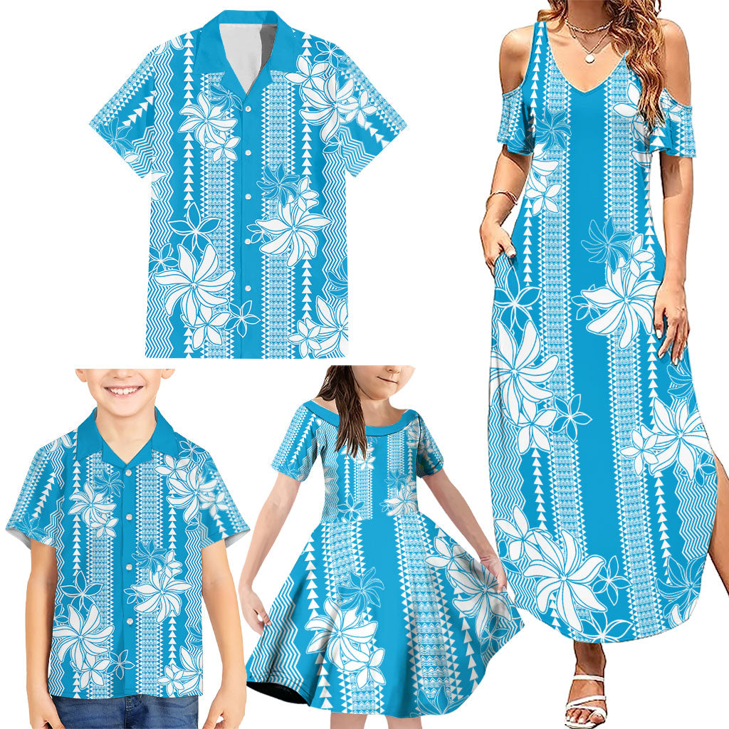 Hawaii Kakau Tribal Family Matching Summer Maxi Dress and Hawaiian Shirt With Blue Tiare LT05 - Polynesian Pride