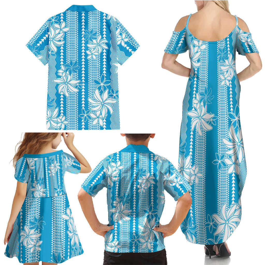Hawaii Kakau Tribal Family Matching Summer Maxi Dress and Hawaiian Shirt With Blue Tiare LT05 - Polynesian Pride