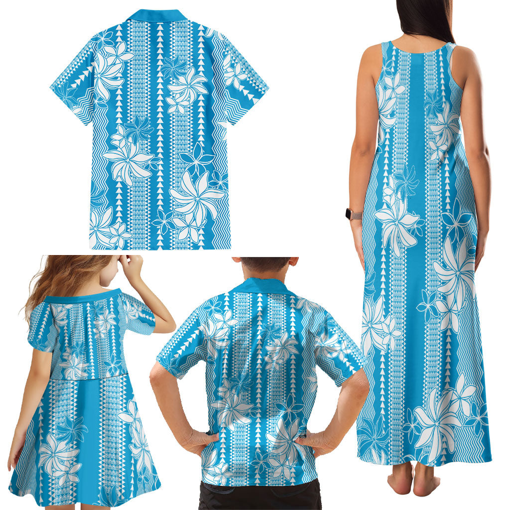 Hawaii Kakau Tribal Family Matching Tank Maxi Dress and Hawaiian Shirt With Blue Tiare LT05 - Polynesian Pride