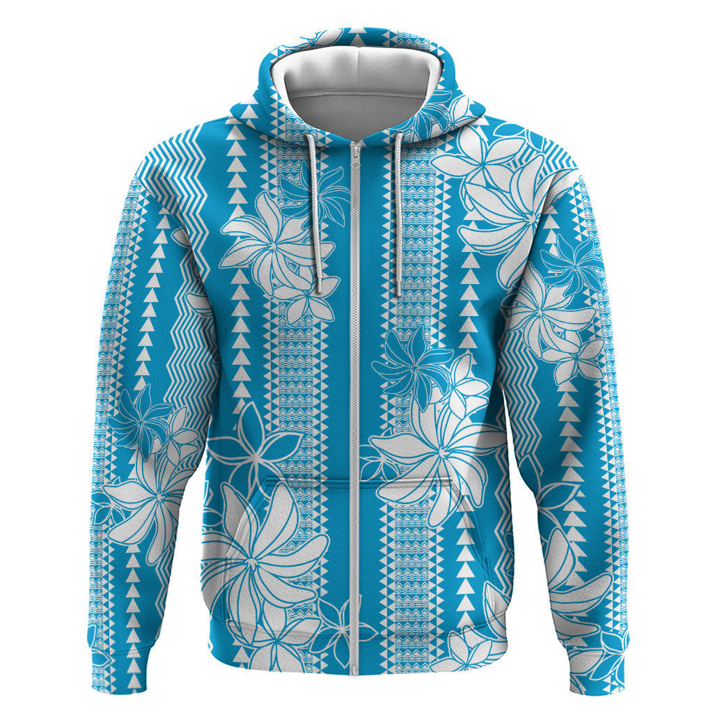 Hawaii Kakau Tribal Hoodie With Blue Tiare