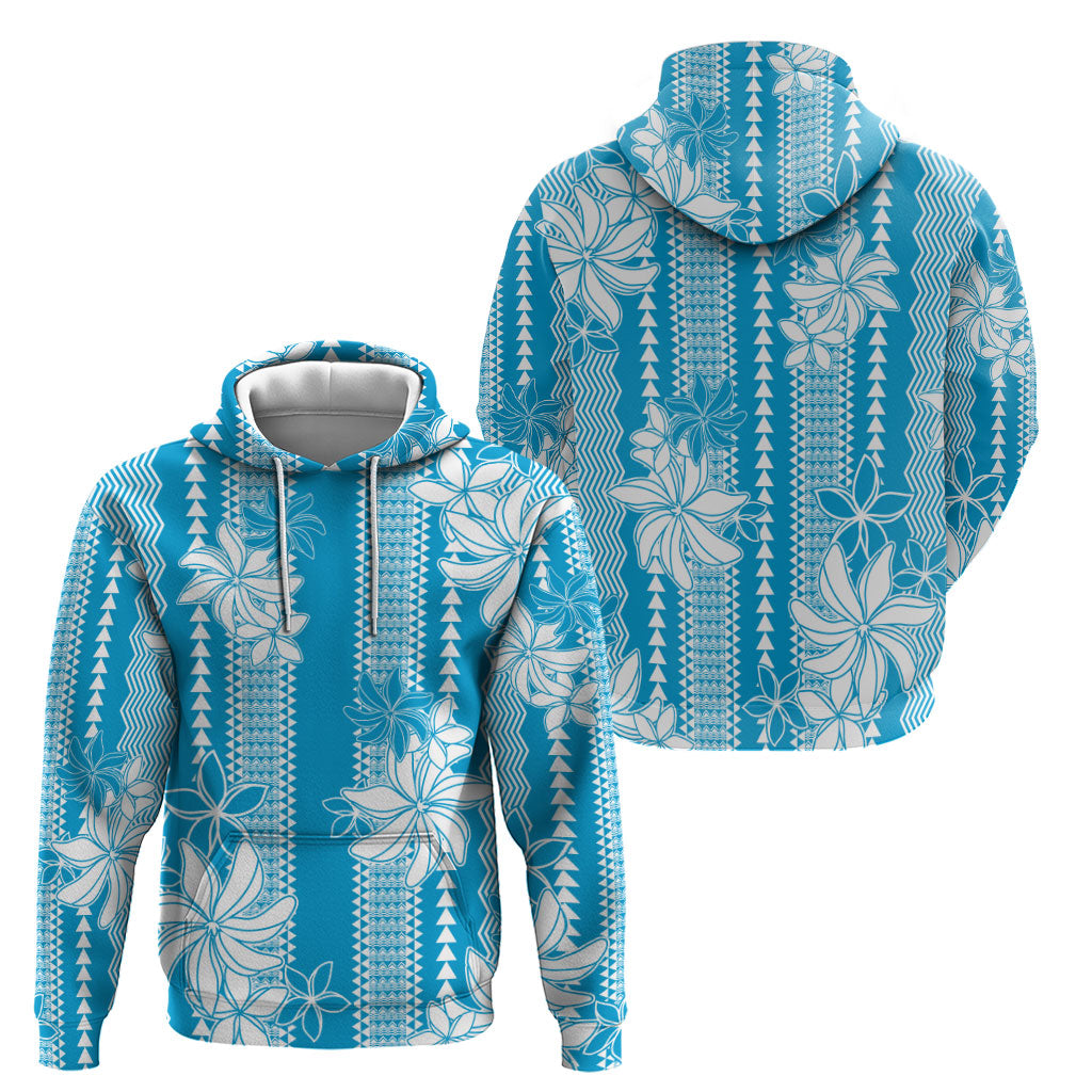 Hawaii Kakau Tribal Hoodie With Blue Tiare