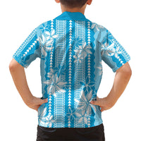 Hawaii Kakau Tribal Kid Hawaiian Shirt With Blue Tiare