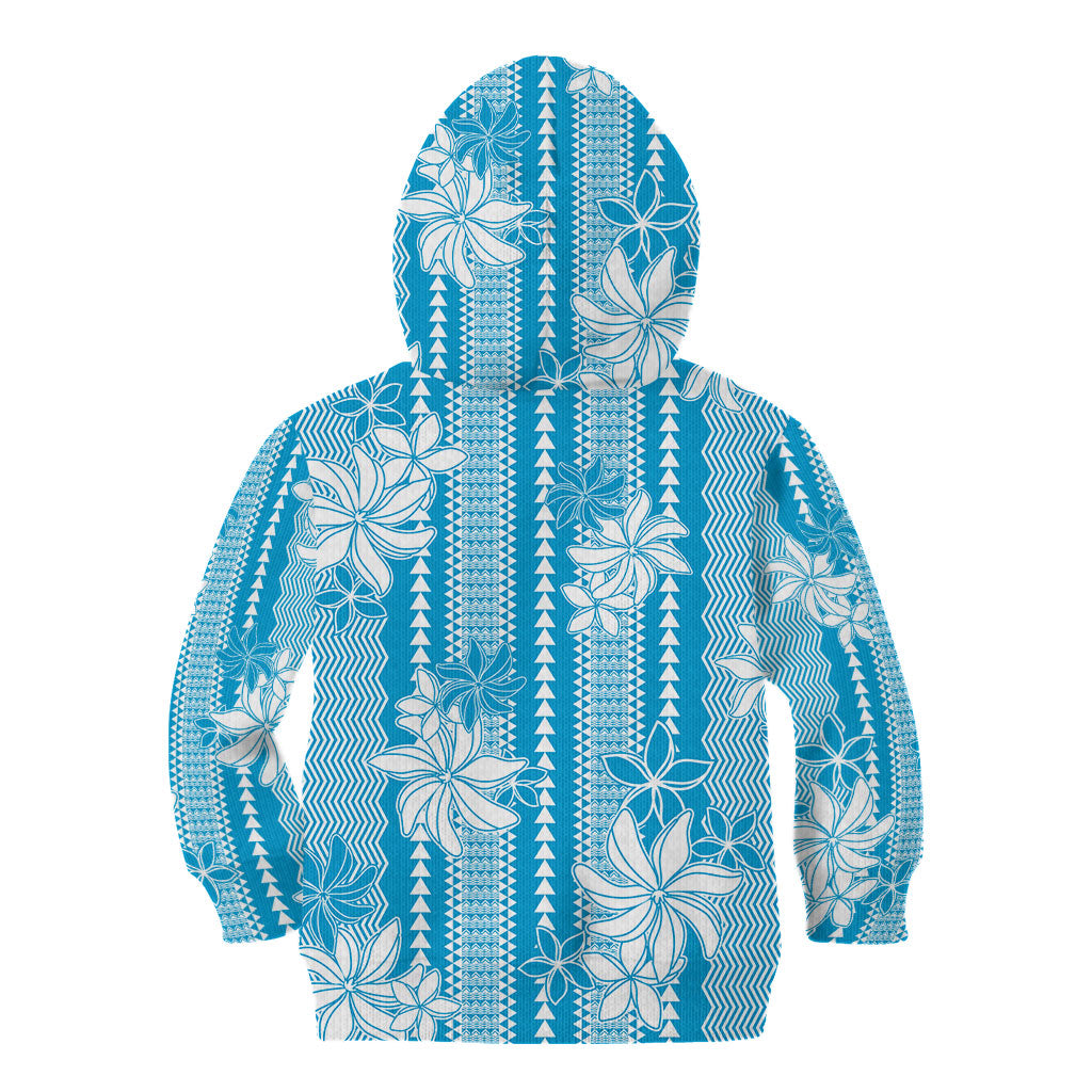 Hawaii Kakau Tribal Kid Hoodie With Blue Tiare