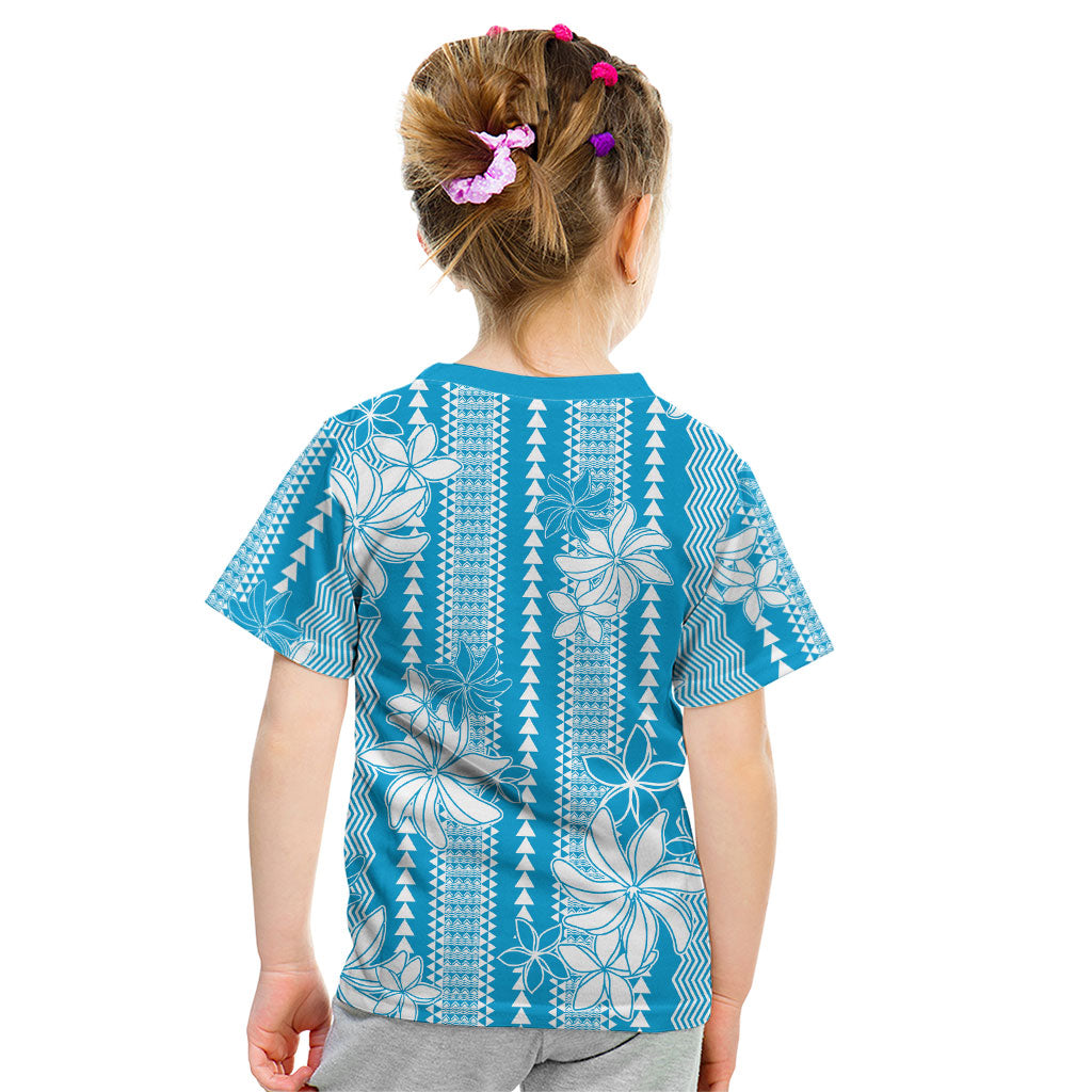 Hawaii Kakau Tribal Kid T Shirt With Blue Tiare