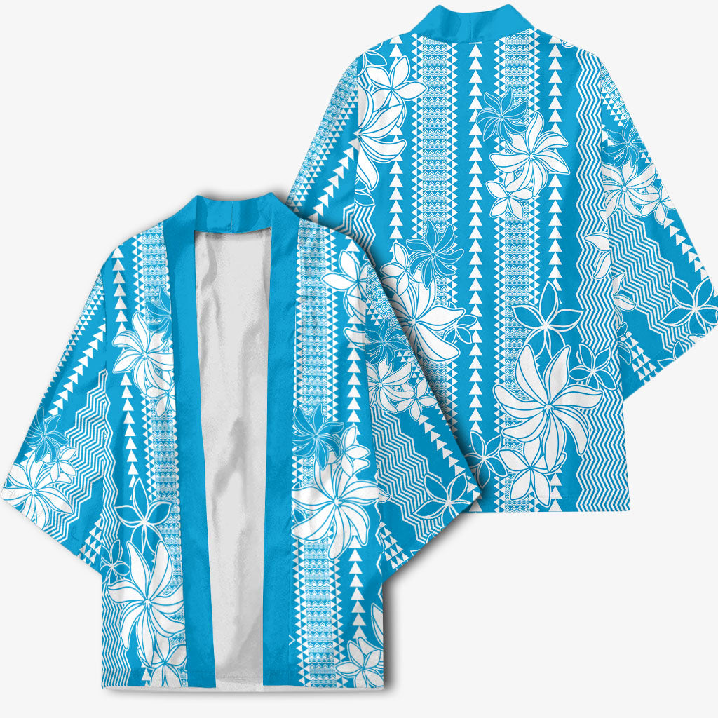 Hawaii Kakau Tribal Kimono With Blue Tiare