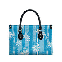 Hawaii Kakau Tribal Leather Bag With Blue Tiare