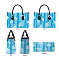 Hawaii Kakau Tribal Leather Bag With Blue Tiare