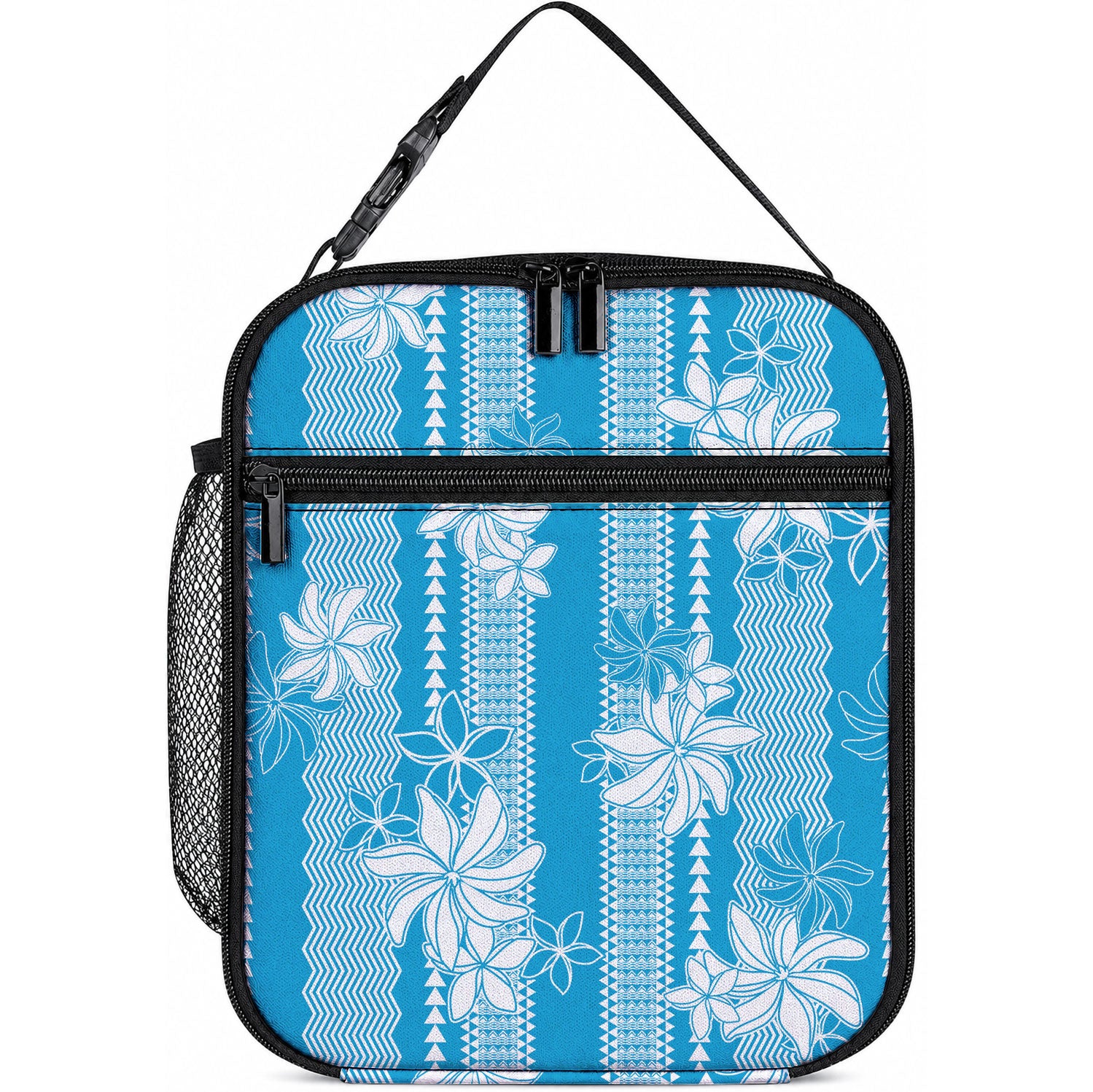 Hawaii Kakau Tribal Lunch Bag With Blue Tiare LT05 10.2 × 8.3 × 4.3 inch Blue - Polynesian Pride