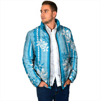 Hawaii Kakau Tribal Padded Jacket With Blue Tiare