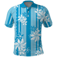 Hawaii Kakau Tribal Polo Shirt With Blue Tiare