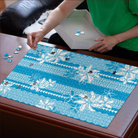 Hawaii Kakau Tribal Puzzle With Blue Tiare