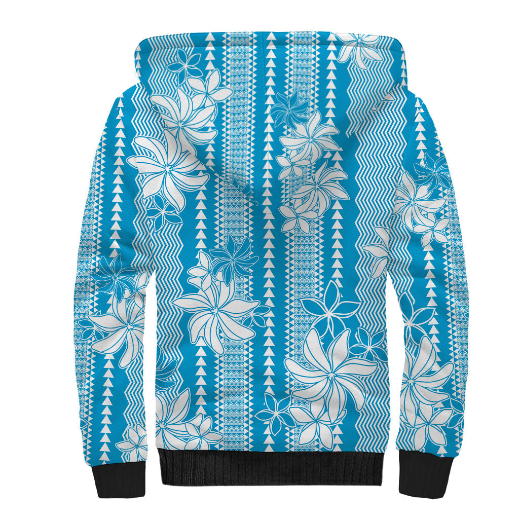 Hawaii Kakau Tribal Sherpa Hoodie With Blue Tiare LT05 - Polynesian Pride