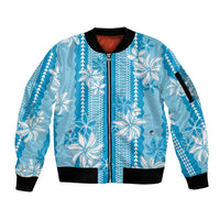 Hawaii Kakau Tribal Sleeve Zip Bomber Jacket With Blue Tiare