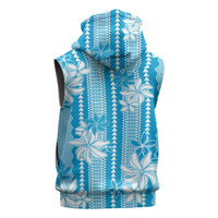 Hawaii Kakau Tribal Sleeveless Hoodie With Blue Tiare