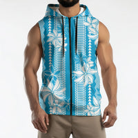 Hawaii Kakau Tribal Sleeveless Zip Hoodie With Blue Tiare