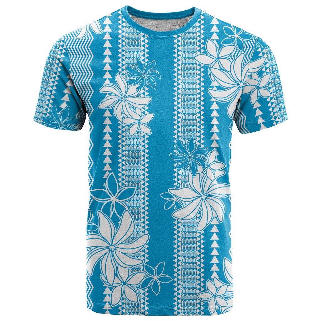 Hawaii Kakau Tribal T Shirt With Blue Tiare