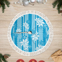 Hawaii Kakau Tribal Tree Skirt With Blue Tiare LT05 Fringed Blue - Polynesian Pride