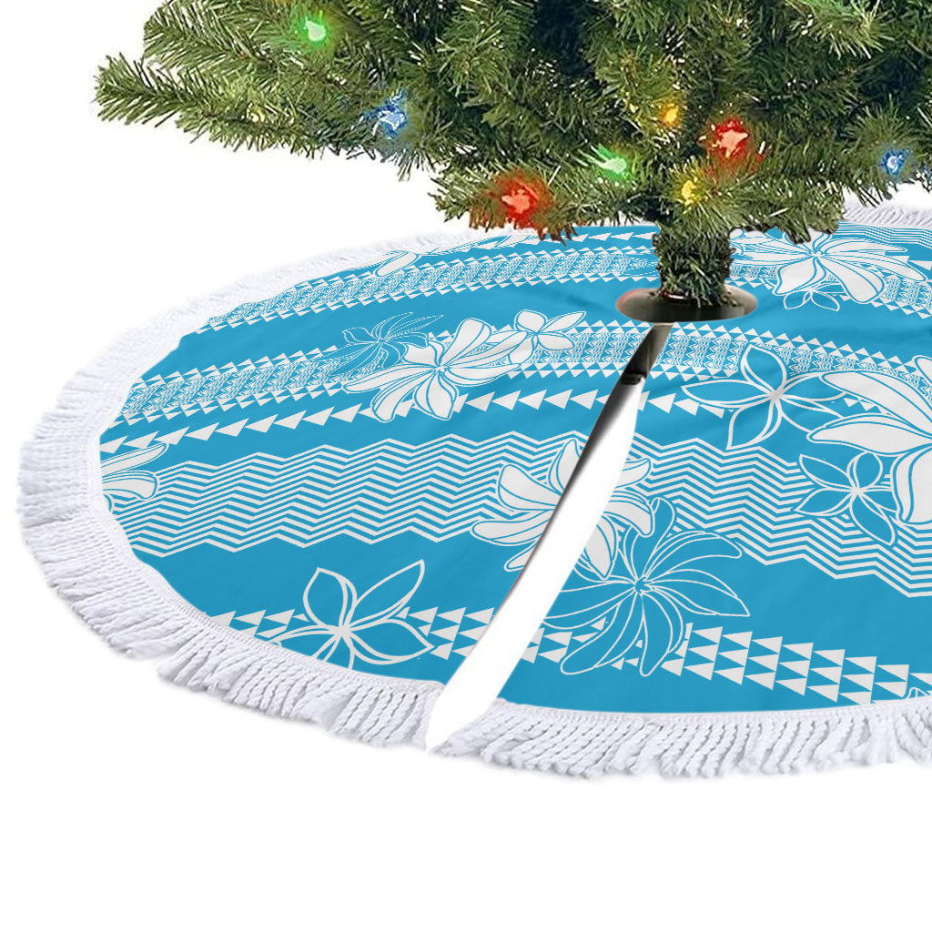 Hawaii Kakau Tribal Tree Skirt With Blue Tiare LT05 - Polynesian Pride