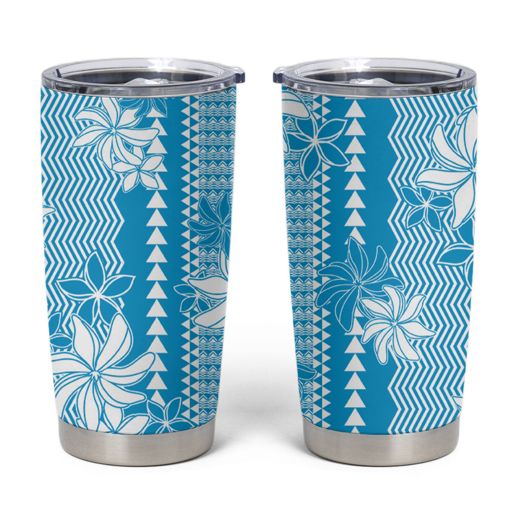 Hawaii Kakau Tribal Tumbler Cup With Blue Tiare