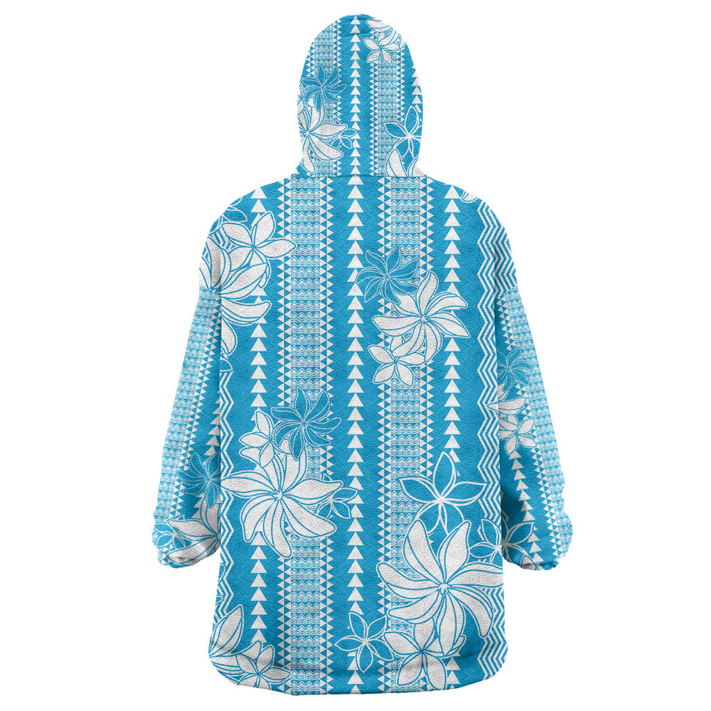 Hawaii Kakau Tribal Wearable Blanket Hoodie With Blue Tiare LT05 - Polynesian Pride