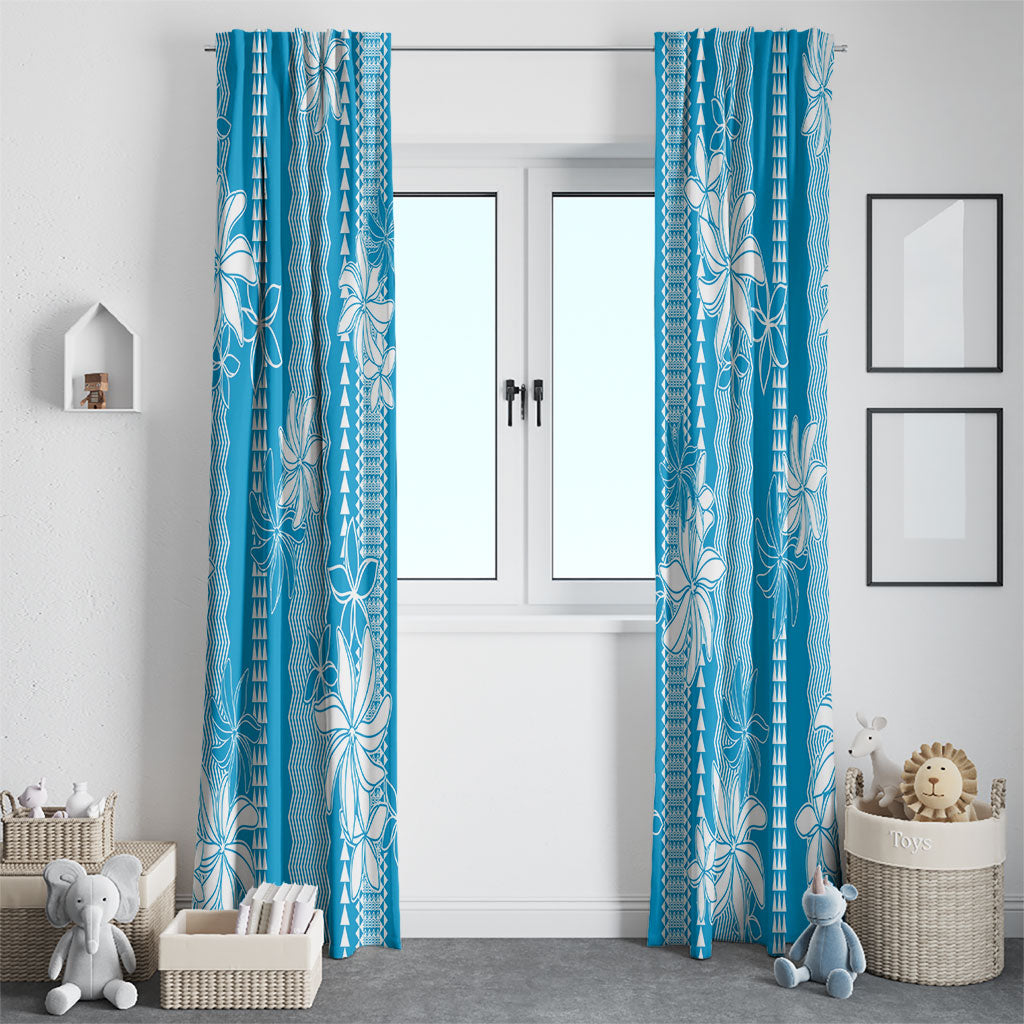 Hawaii Kakau Tribal Window Curtain With Blue Tiare