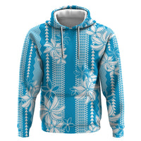 Hawaii Kakau Tribal Zip Hoodie With Blue Tiare