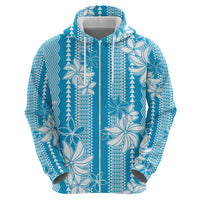 Hawaii Kakau Tribal Zip Hoodie With Blue Tiare