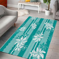 Hawaii Kakau Tribal Area Rug With Teal Tiare