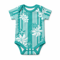 Hawaii Kakau Tribal Baby Onesie With Teal Tiare LT05 Teal - Polynesian Pride