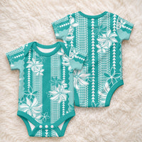 Hawaii Kakau Tribal Baby Onesie With Teal Tiare LT05 - Polynesian Pride
