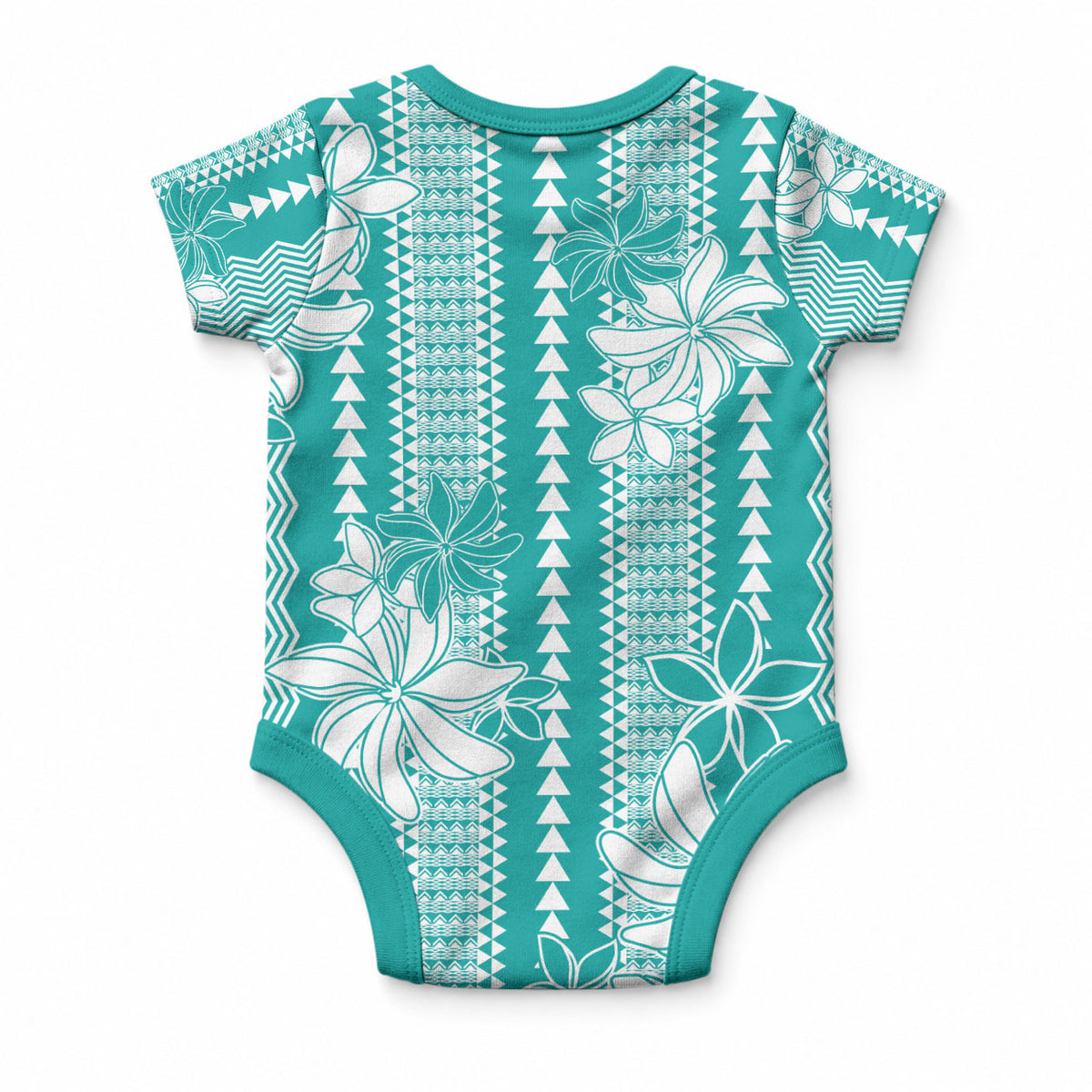 Hawaii Kakau Tribal Baby Onesie With Teal Tiare LT05 - Polynesian Pride